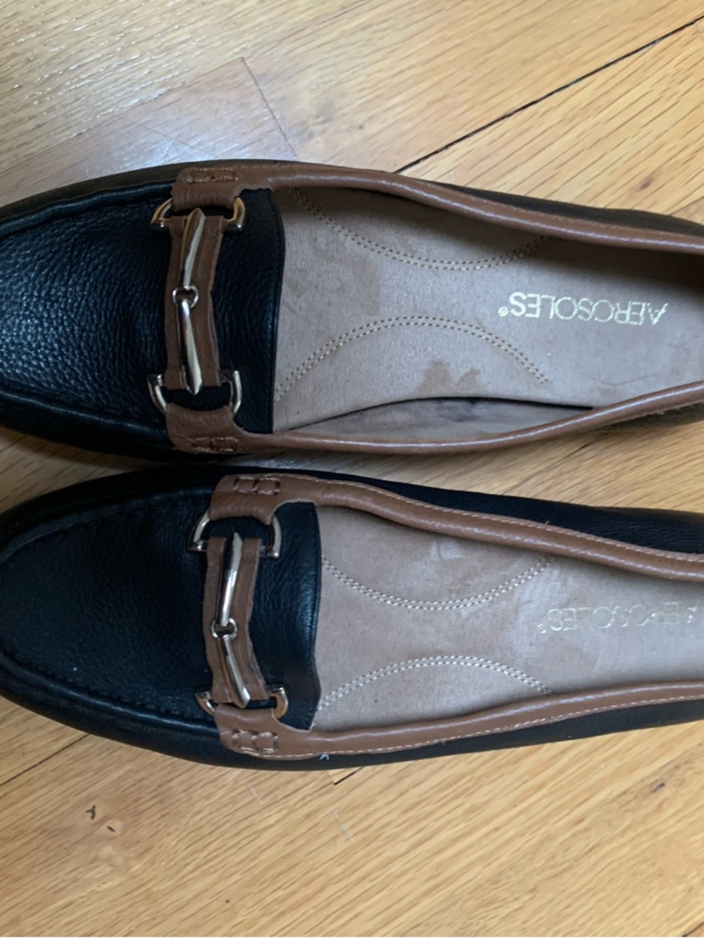 Aerosoles Drive Along Black Brown Leather Loafers Size 9 Comfort Driving Flats - Picture 2 of 9